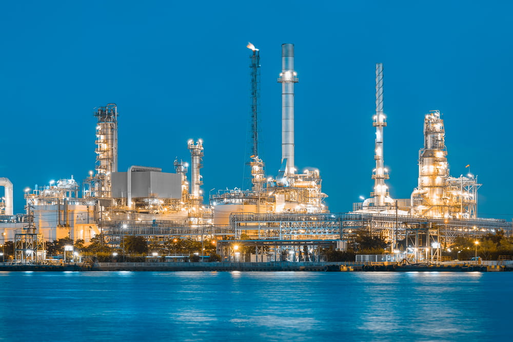 Oil refinery at night
