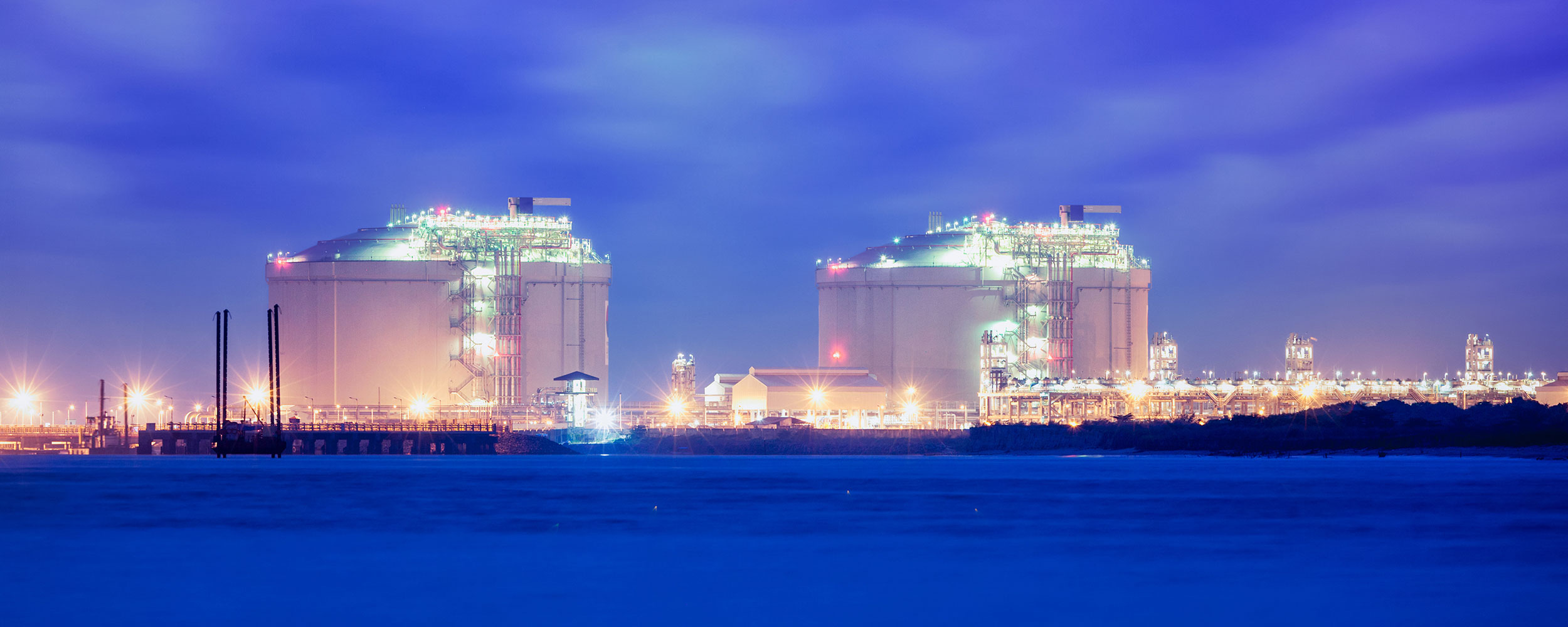 Night view of an LNG facility