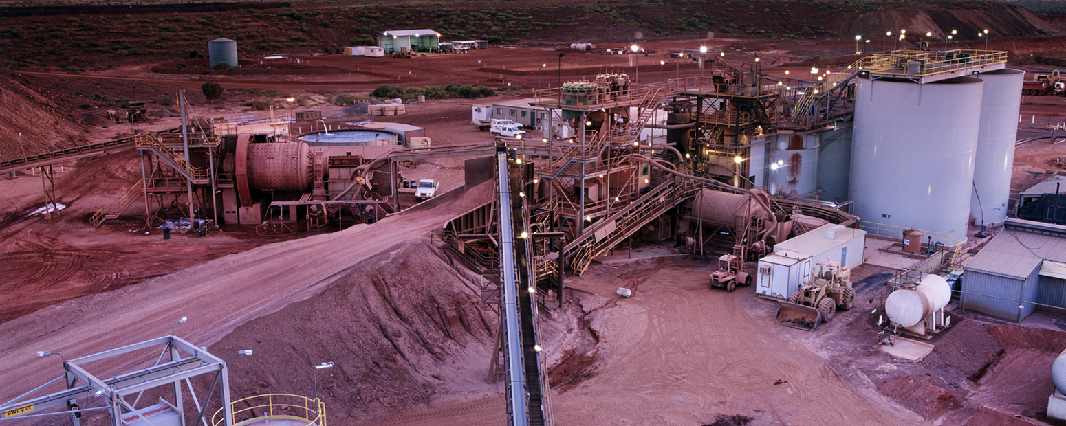 Elevated view of Gold Mine processing plant just before Sunrise