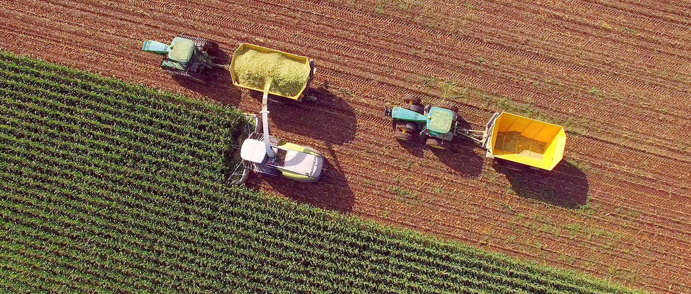 aerial shot of farm tractor