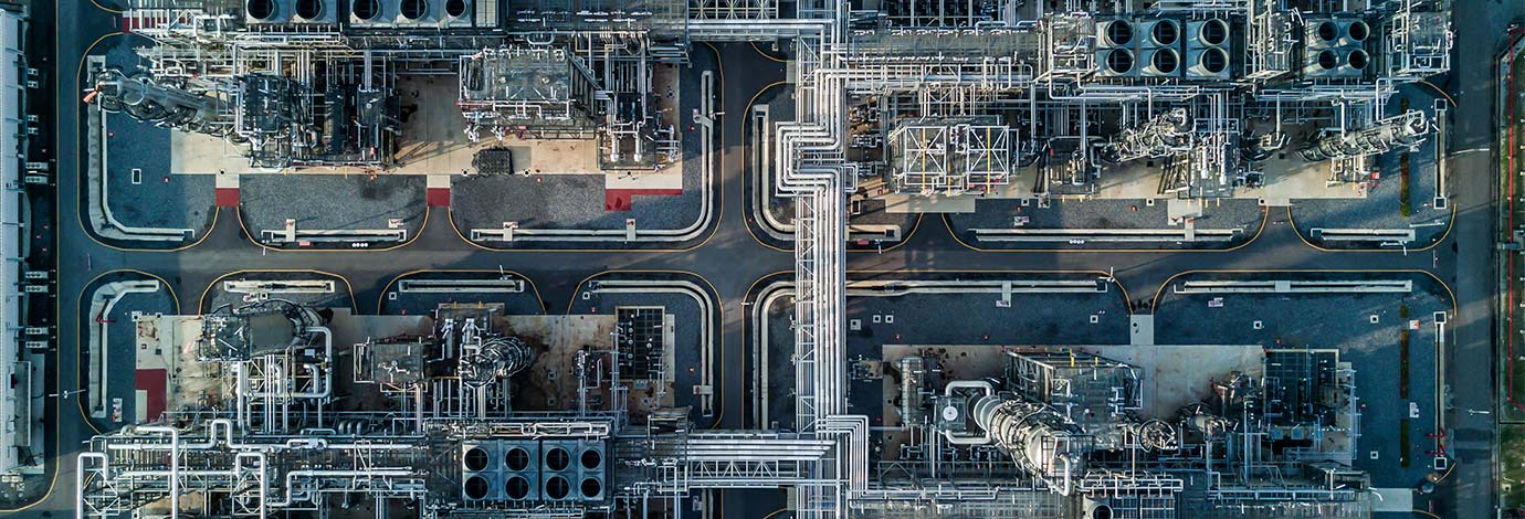 Aerial view of an oil and gas refinery.