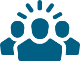 Icon of 3 people together brainstorming