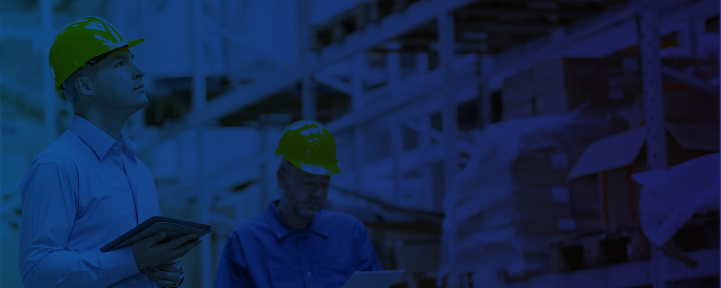 Workmen looking at inventory