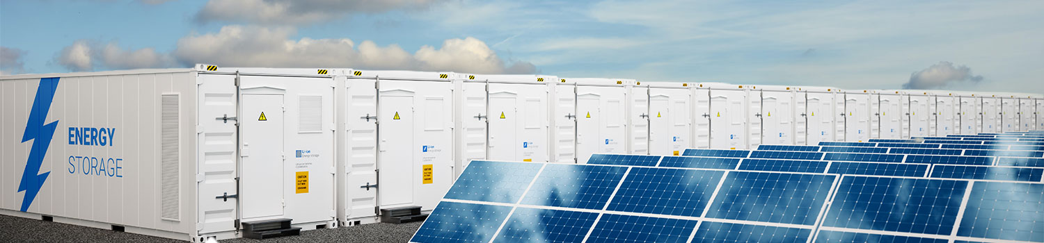 Illustration of energy storage system, with battery storage and solar PV