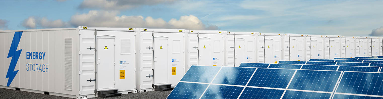 Illustration of energy storage system, with battery storage and solar PV